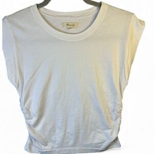 Madewell Ruched Side Tank Top White Sleeveless Crew Neck Casual Basic Tee M
